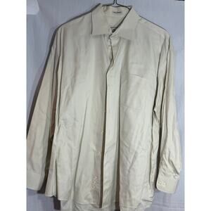 PRONTO UOMO Men's Cotton Button Up Long Sleeve Shirt Ivory Collar 18 1/2 34/35